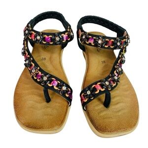 Patrizia by Spring Step Jeunesse Bedazzled Black Sandals Size 8